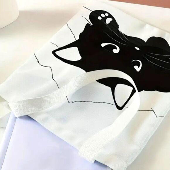 NEW Canvas Black Cat KITTY Cat Tote Bag - Picture 3 of 8
